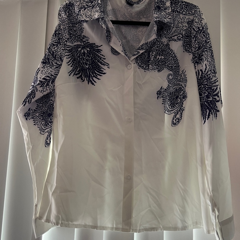 Elegant White and Blue Women's Top